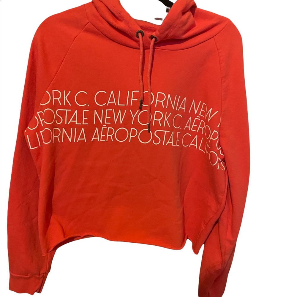 Aeropostale Women's Pull Over Crop Hoodie Sweatshirt Size L Coral